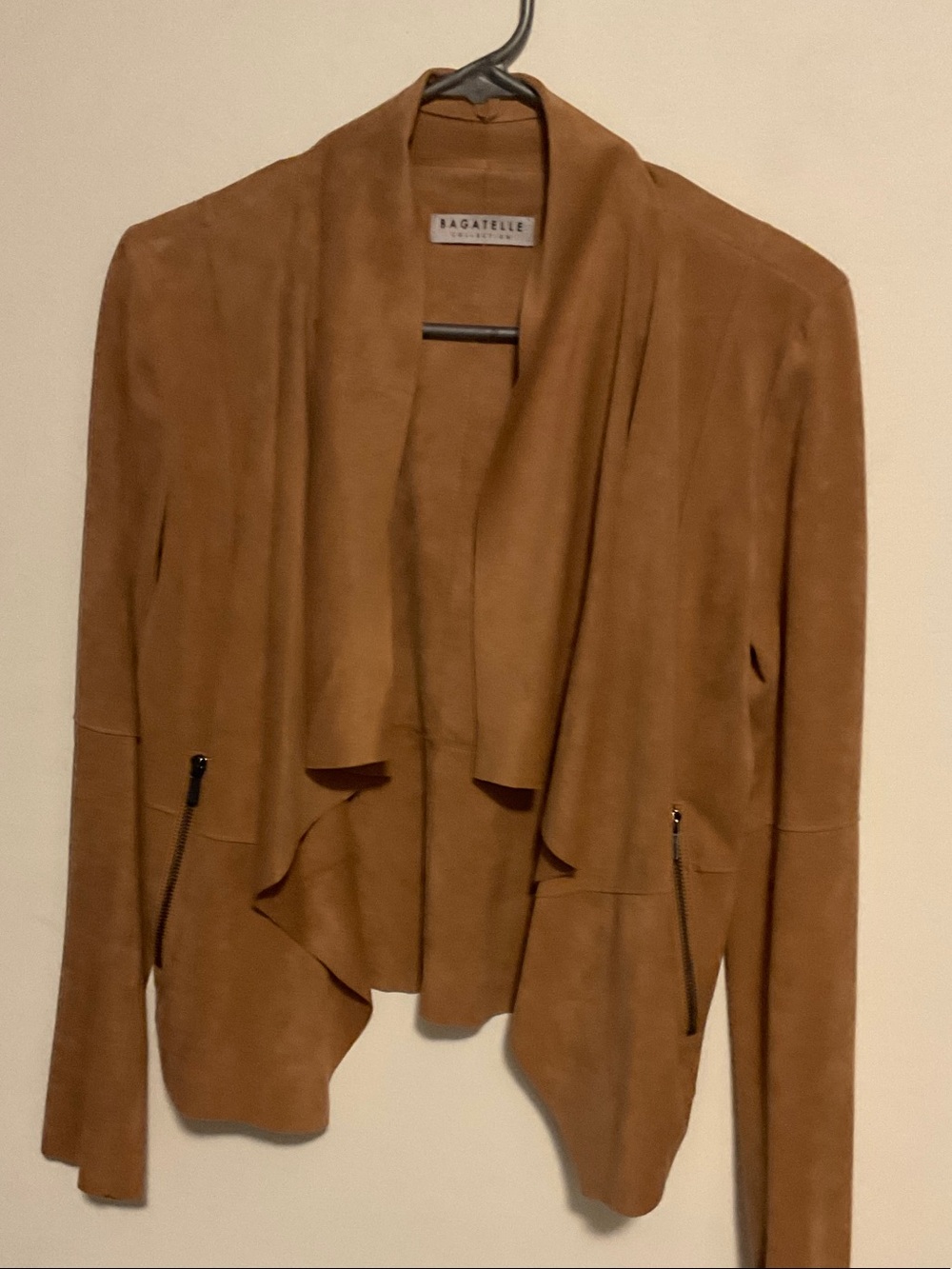 Bagatelle Camel Brown Vegan Suede Drape Blazer